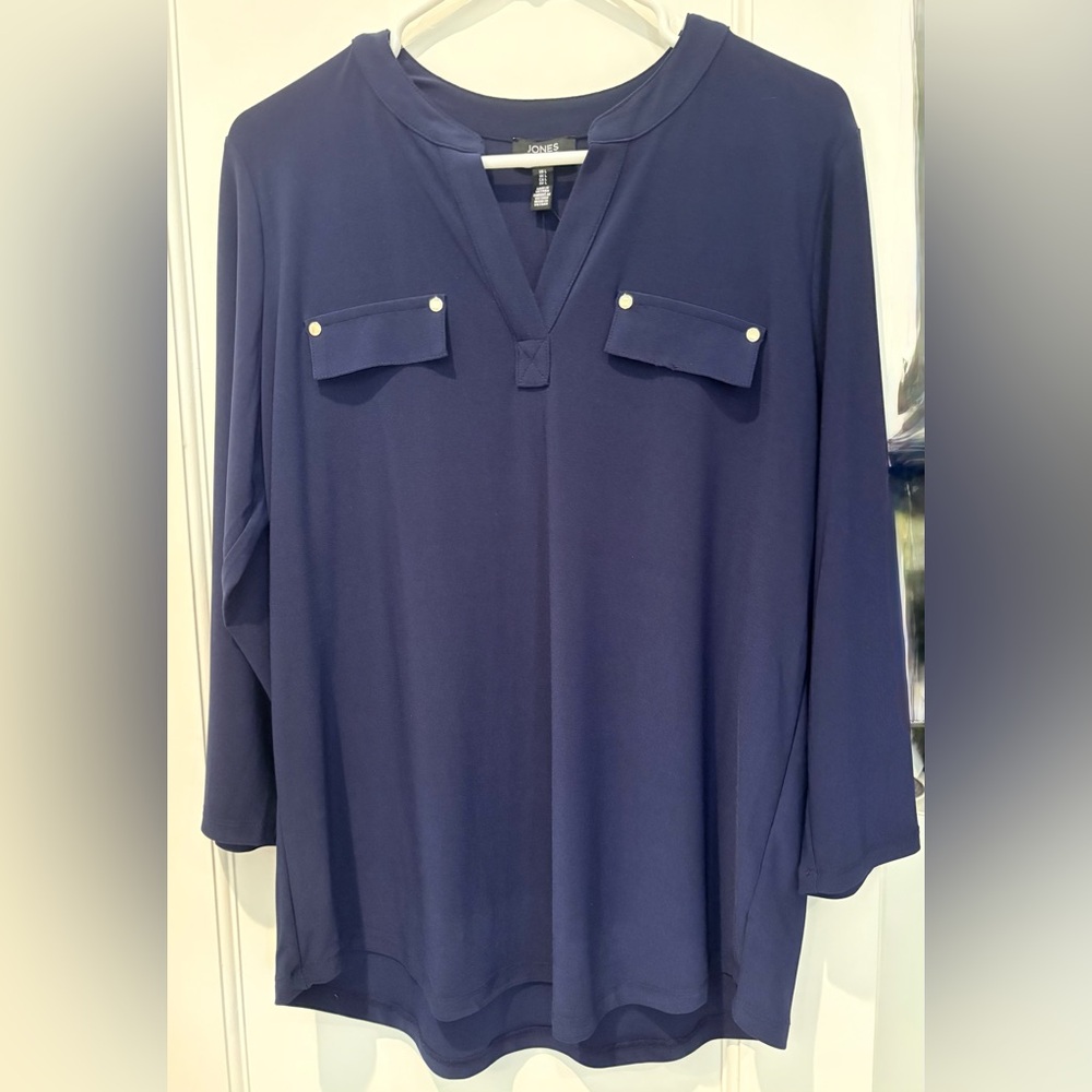 NWT Jones New York Navy Top Large 3/4 Sleeve